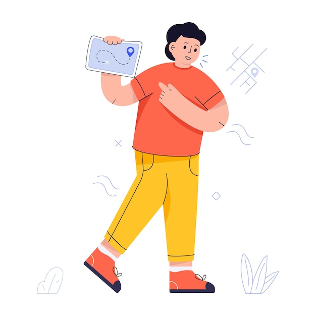 Person with map, flat illustration of navigation