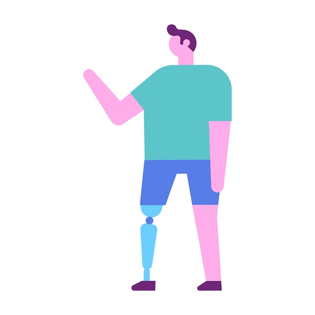 Person with prosthesis flat vector illustration