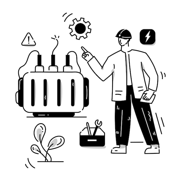 Person working with transformer illustration of electrical engineering