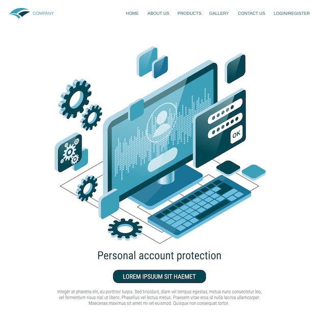 Personal account protection information security flat 3d isometric vector concept illustration