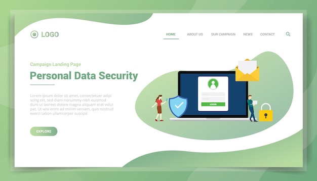 Personal data security concept for website template landing homepage vector illustration