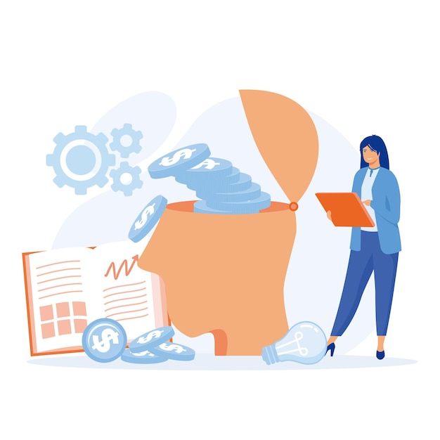 Personal finance management concept, People characters investing money in self development, knowledge and education, flat vector modern illustration