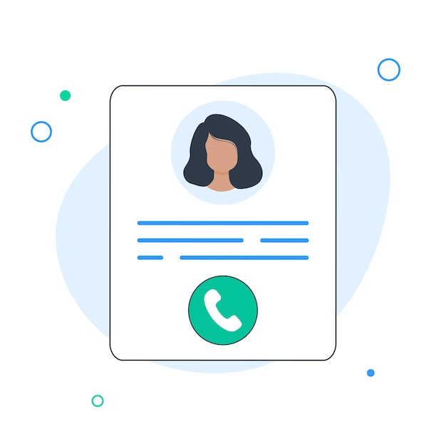 Personal info data user or profile card details symbol with call icon Flat design vector illustration