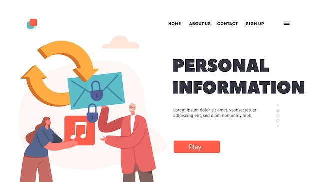 Personal Information Landing Page Template Gdpr And Privacy Politics Concept Tiny People Protecting Secure Data