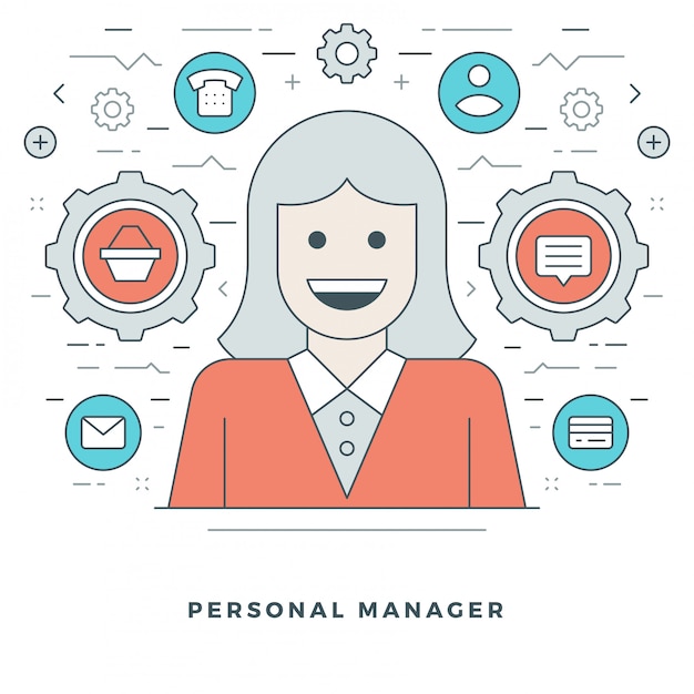 Personal manager and support stroke vector icons.