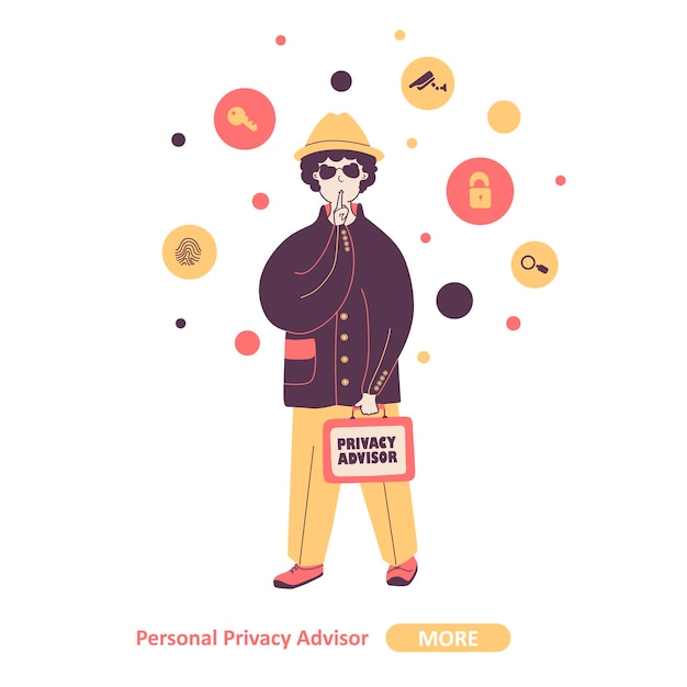 Personal privacy advisor expert flat illustration