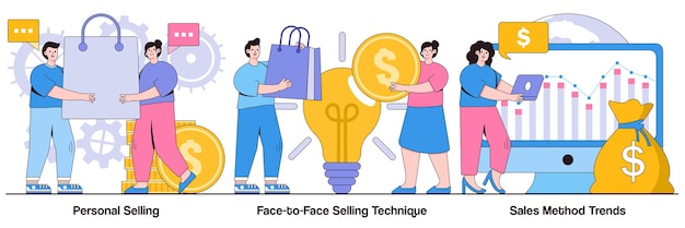 Personal selling facetoface selling technique sales method trends concepts with people characters Salesman job abstract vector illustration pack