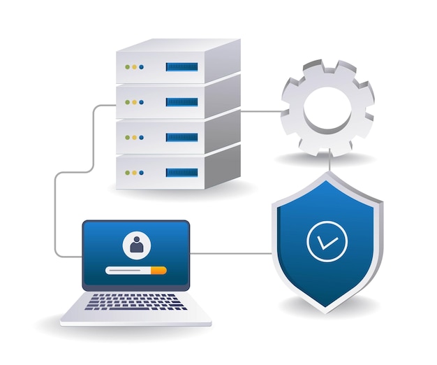 Personal server data security network flat isometric 3d illustration