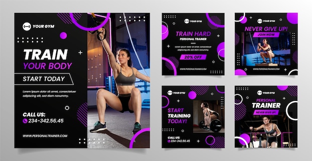 Personal trainer instagram posts template design