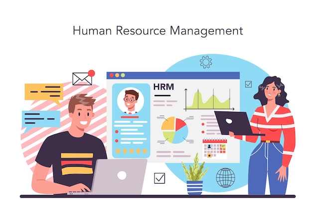 Personnel management concept Business recruitment and empolyee adaptation HR manager guiding teamwork Human resources management Isolated flat vector illustration