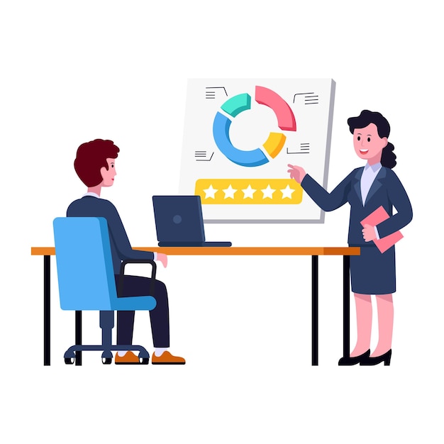 Persons discussing work process flat illustration of business planning