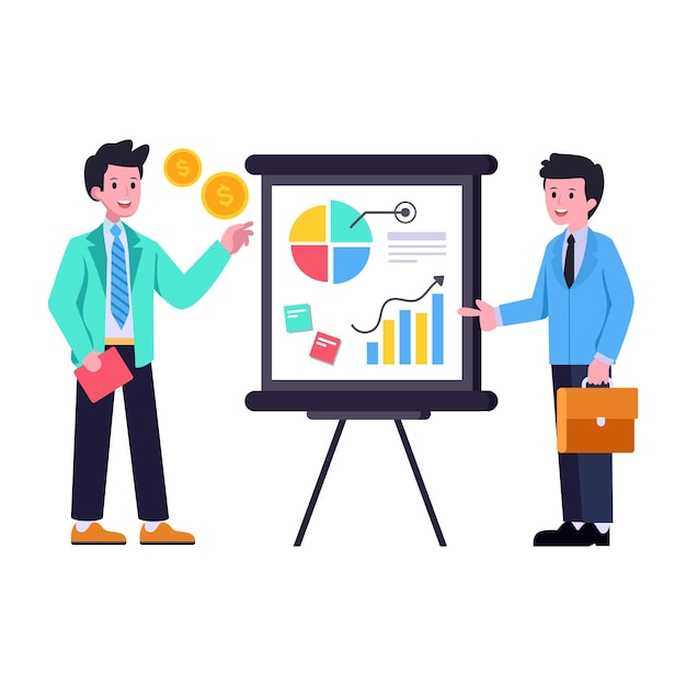 Persons discussing work process flat illustration of business planning