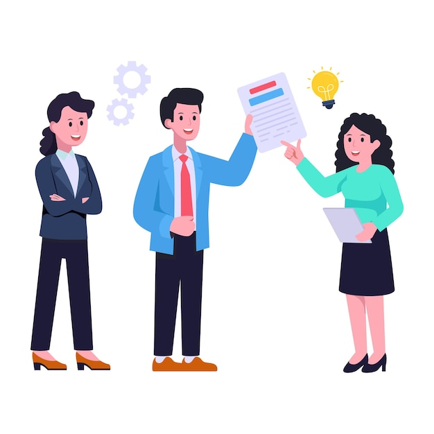 Persons discussing work process flat illustration of business planning