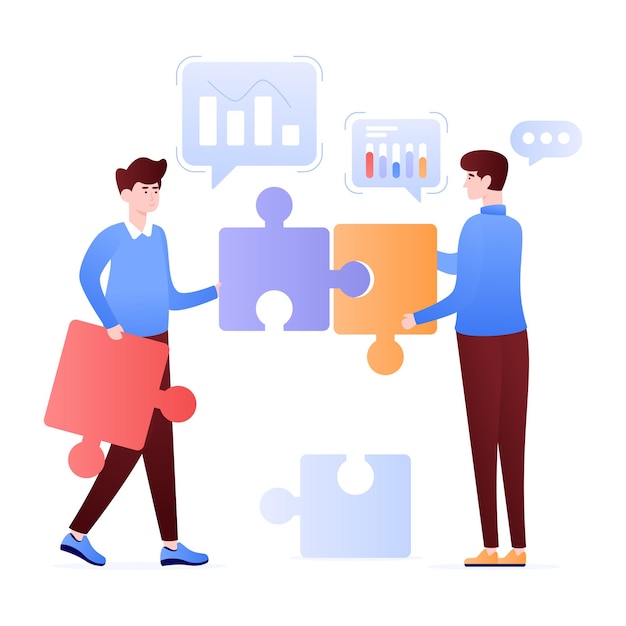 Persons holding jigsaw showing the concept of collaboration flat illustration