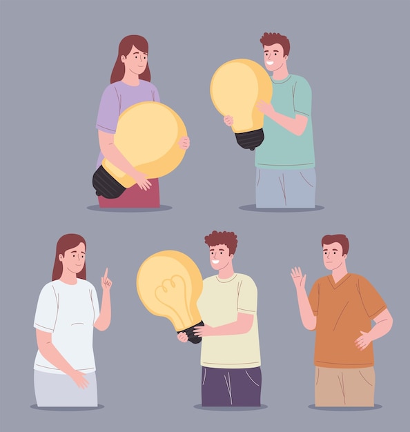 Persons lifting bulbs lights