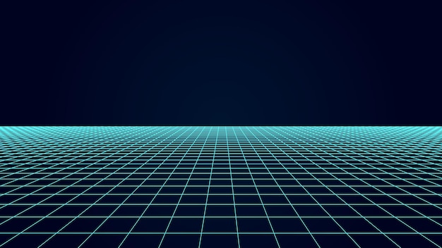 Perspective blue grid on a dark background Futuristic vector illustration Background in the style of the 80s