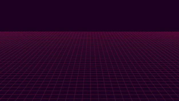 Perspective pink grid on a dark background Futuristic vector illustration Background in the style of the 80s