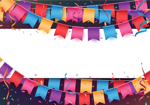 perty celebration banner with Colorful bunting flags