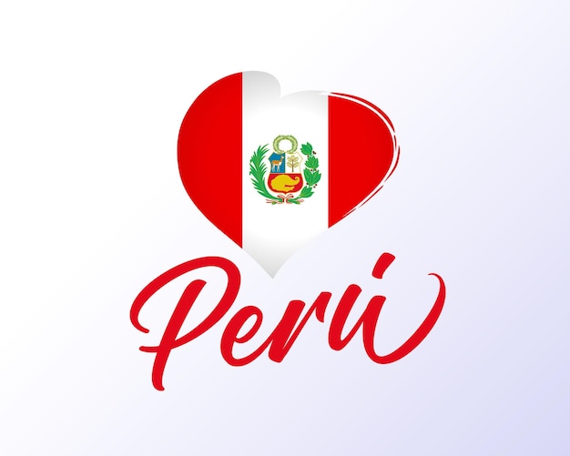 Peru, 28 of July Independence Day with flag in heart. Felices Fiestas Patrias. Vector illustration