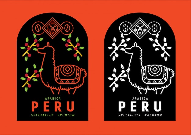 Peru coffee label with lama