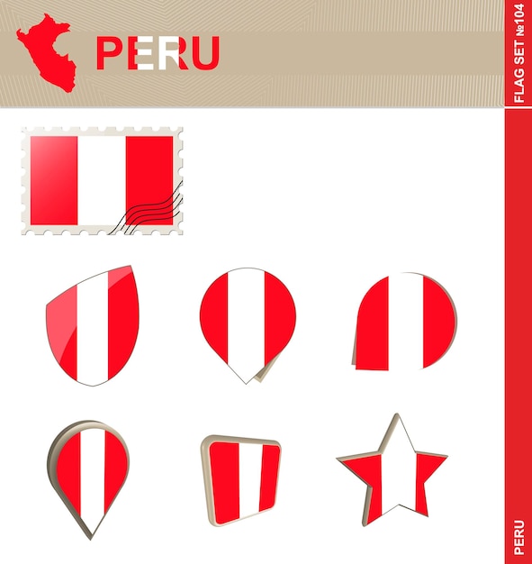 Peru Flag Set Flag Set 104 Vector