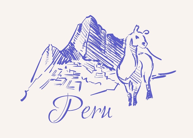 Peru sketch skyline Peru hand drawn vector illustration Isolated on white background