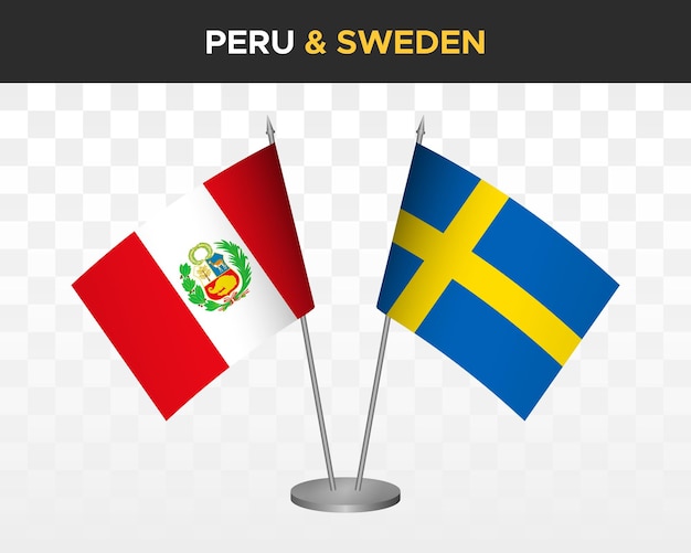 Peru vs Sweden desk flags mockup isolated 3d vector illustration table flag