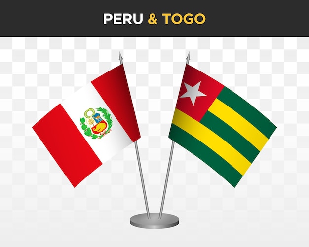 Peru vs Togo desk flags mockup isolated 3d vector illustration table flag