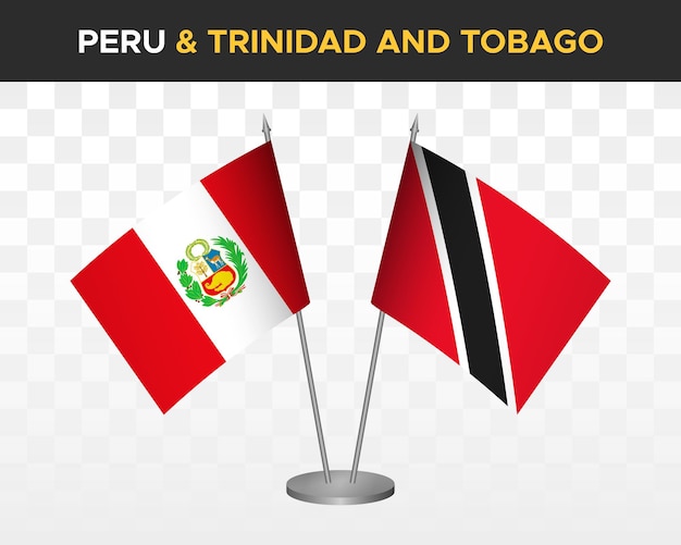 Peru vs Trinidad and Tobago desk flags mockup isolated 3d vector illustration table flag