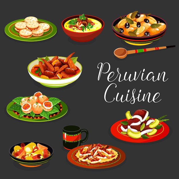 Peruvian cuisine dishes with meat and seafood