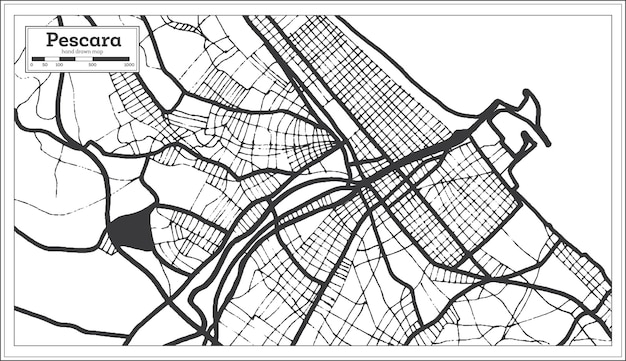 Pescara Italy City Map in Black and White Color in Retro Style Outline Map