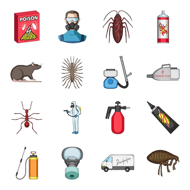 Pest control  cartoon set icon.  exterminator  . Isolated cartoon set icon pest control .