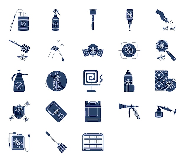 Pest control and cleaning services icon set