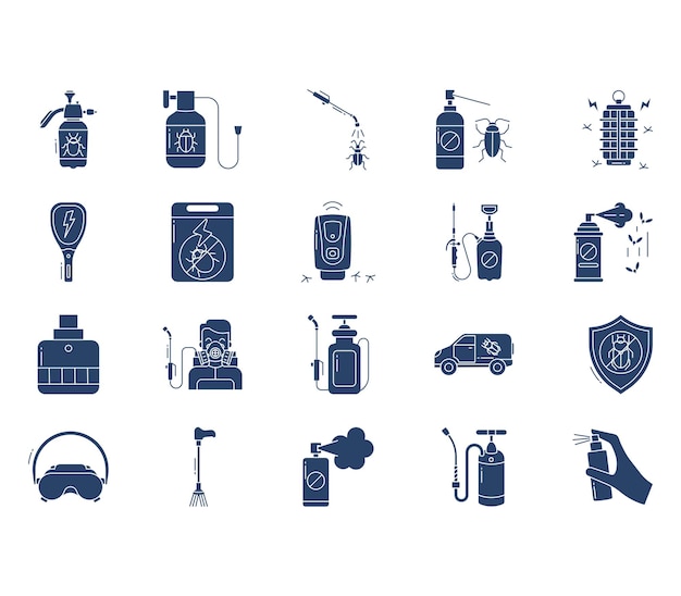 Pest control and cleaning services icon set