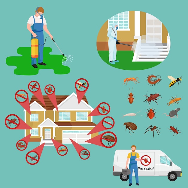 Vector pest control concept with insects exterminator silhouette flat vector illustration