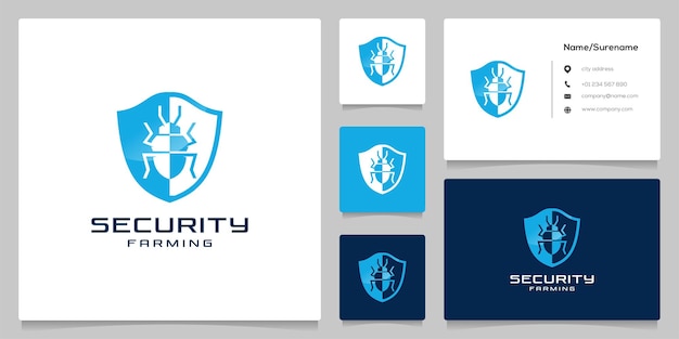 Pest control insect security with shield and bug for farm company  logo design with business card