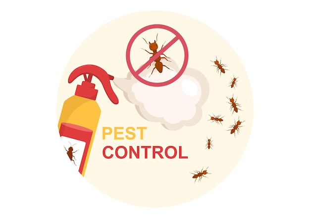 Pest Control Service with Exterminator of Insects in Flat Cartoon Background Illustration