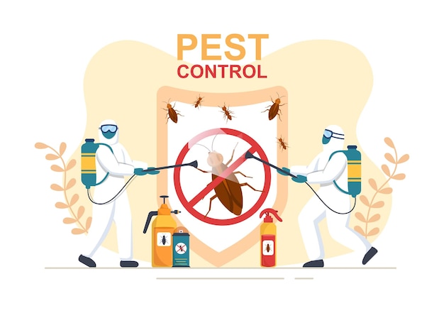 Pest Control Service with Exterminator of Insects in Flat Cartoon Background Illustration