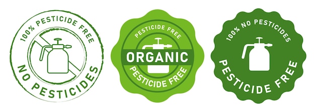 Vector pesticide free no pesticides emblem stamp green cross chemical spray