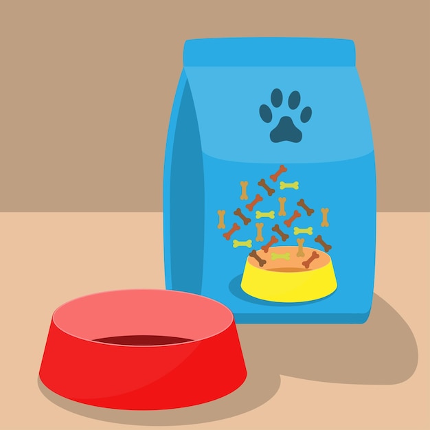 Pet bowl food Pet care accessory set Flat style vector illustration isolated