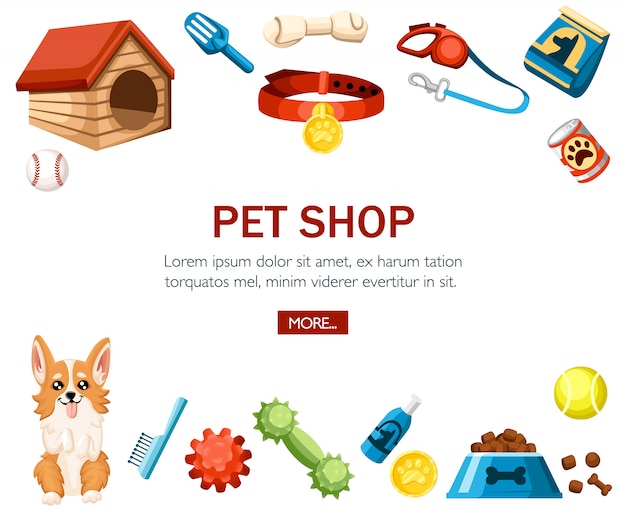 Pet care accessory. Pet shop decorative icons. Accessory for dogs.   illustration on white background. Concept  for website or advertising