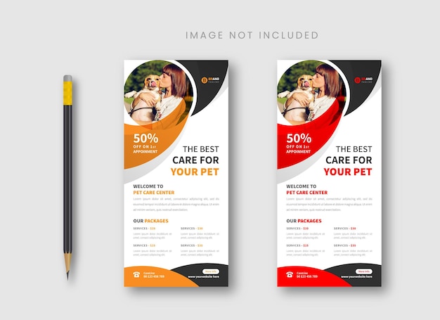 Pet care business rack card design or dl flyer vector templates