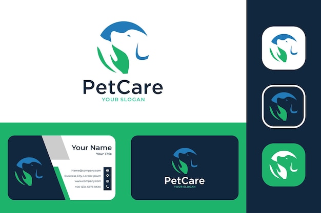 Pet care , dog care with hand logo design and business card