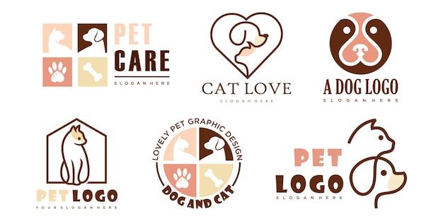 Pet care icon set logo design for pet shoppet home and veterinary logo