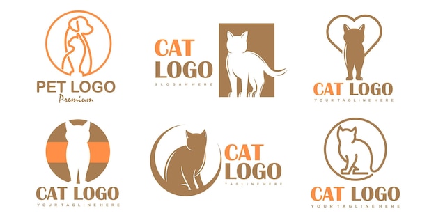 Pet care icon set logo with dog and cat silhouette symbol for store veterinary clinic hospital