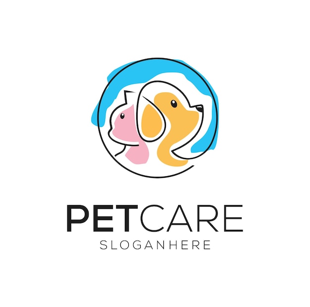 Pet Care Logo with Dog and Cat Template flat Design