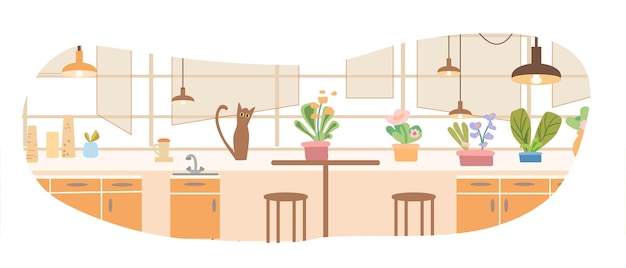 Vector pet cats and dogs in home apartment happy domestic animals flat vector illustration interior friendship love for pet concept for banner website design or landing web page