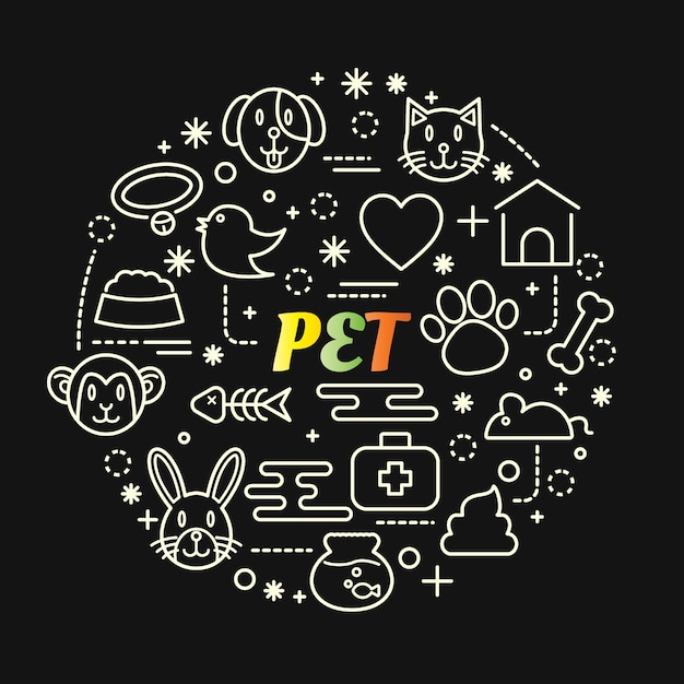 pet colorful gradient with line icons set