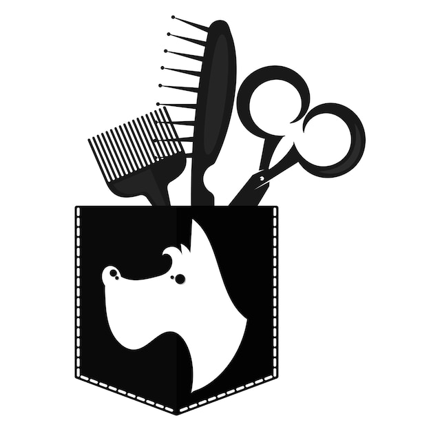 Pet dog and scissors with comb Design for groomer grooming and pet care