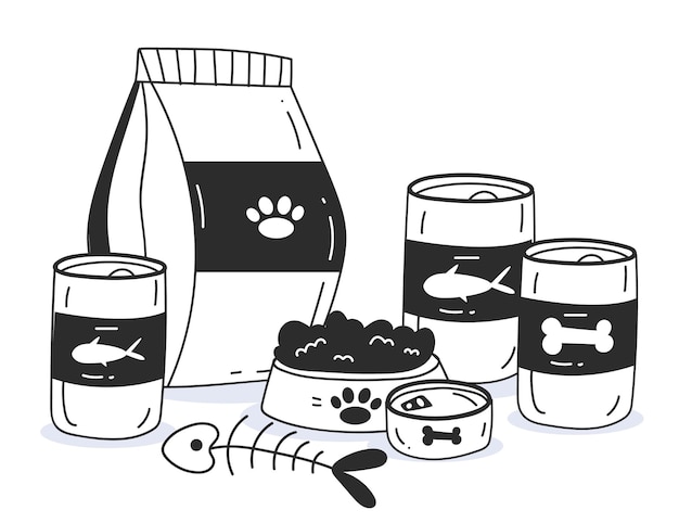 Vector pet doog food animal product package isolated concept vector flat graphic design cartoon illustrati